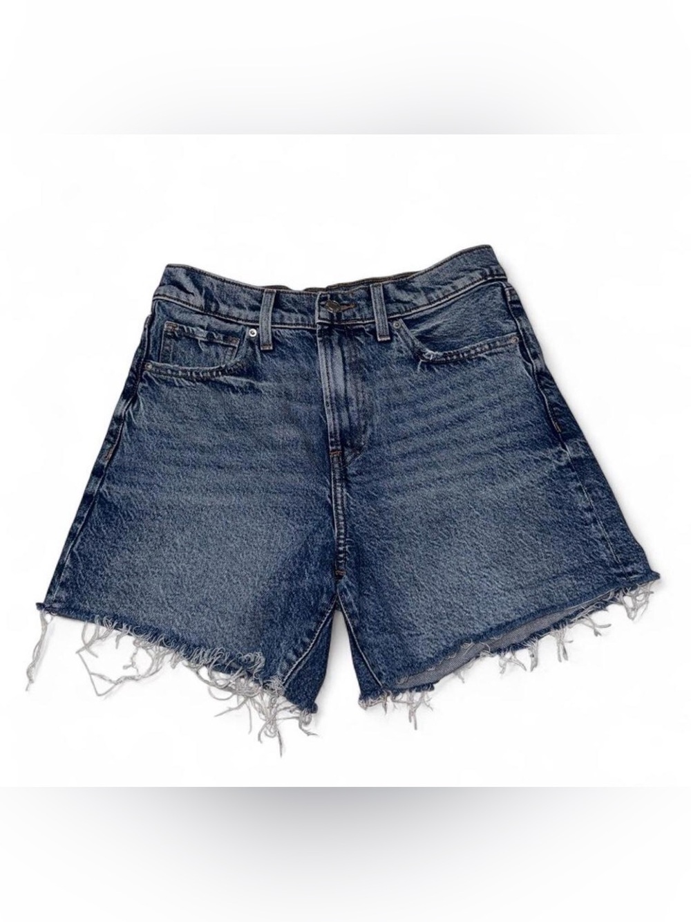 Express Dark Blue Frayed Hem High-Rise Denim Shorts